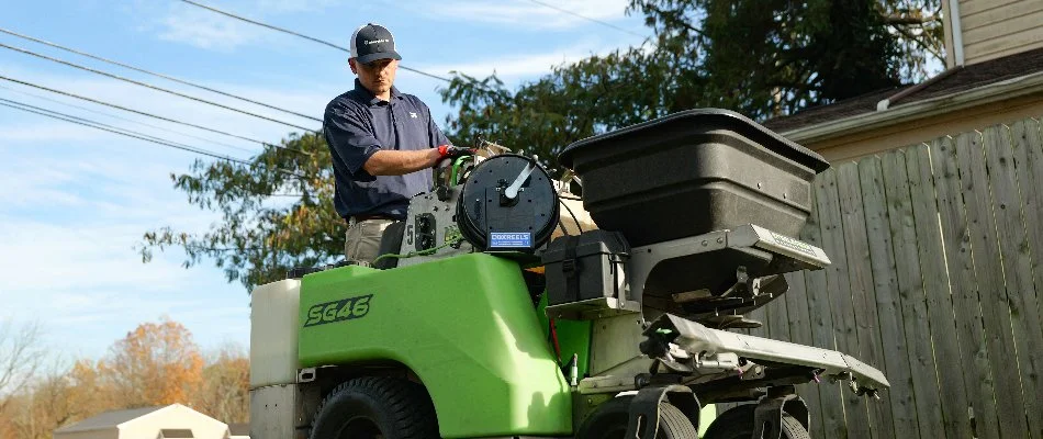 Crew in Coatesville, PA, on a fertilizer spreader machine.