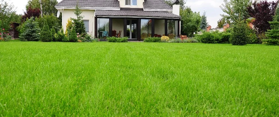 House in Telford, PA, with healthy, fertilized lawn.