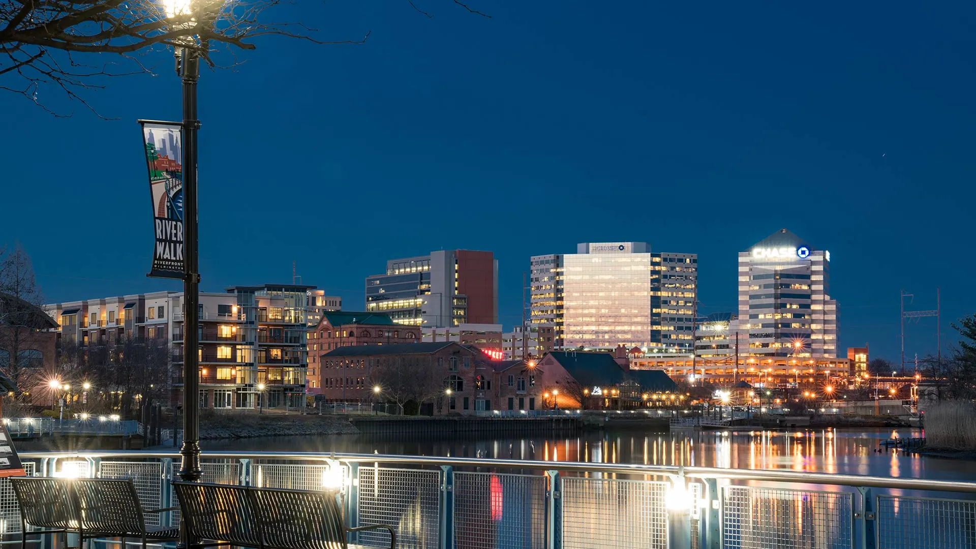 A great view of the Wilmington, DE city from across the river.