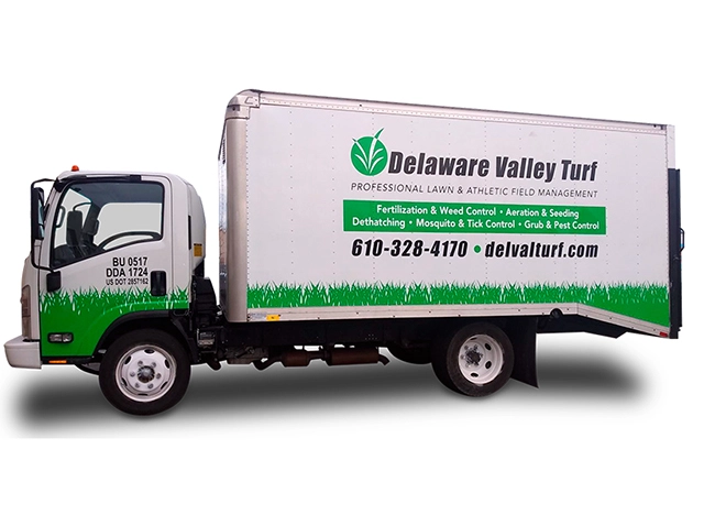 The Delaware Valley Turf work truck in Wilmington, Delaware.
